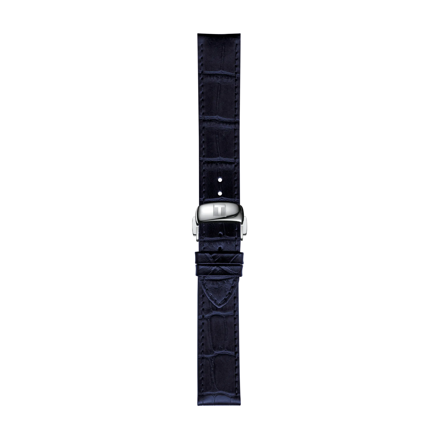 Vue de face de Bracelet officiel Tissot cuir bleu entre-cornes 19 mm
