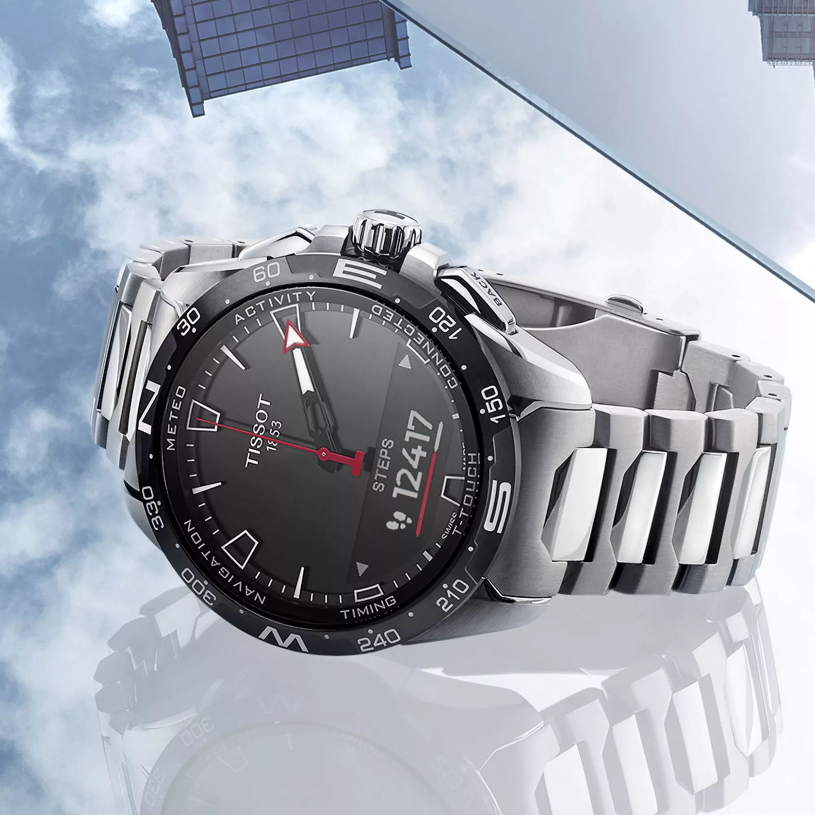 Tissot T-Touch Connect Solar 47.5mm watch on a colored background