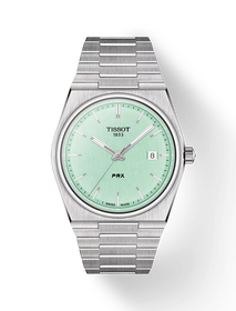 Vooraanzicht van het horloge Tissot PRX 40mm met schaduw