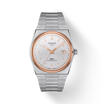 그림자가 있는 티쏘 PRX 파워매틱 80 시계의 전면 보기