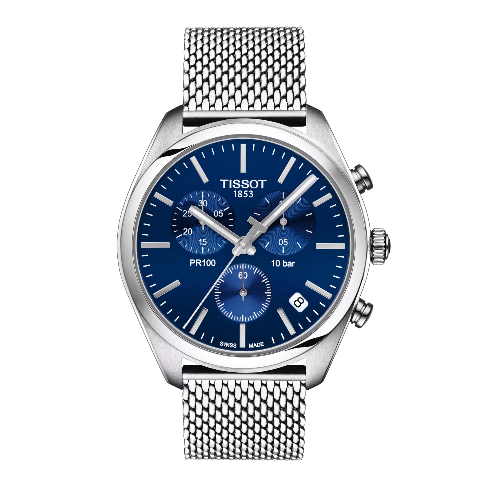 Front view of the watch Tissot PR 100 Chronograph