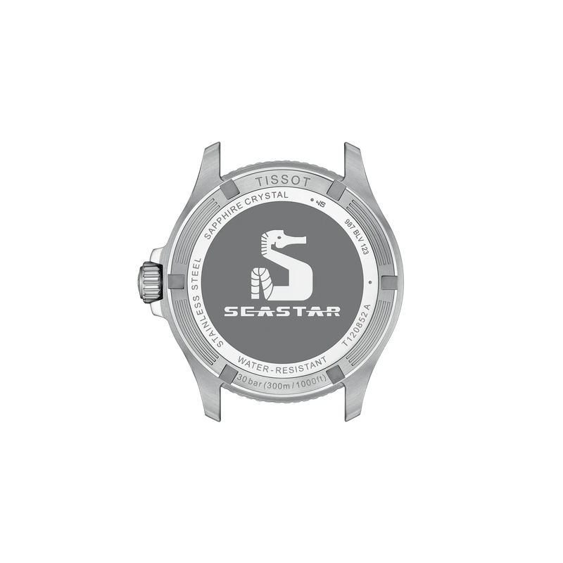 Back view of the watch case Tissot Seastar 1000 GMT 40mm