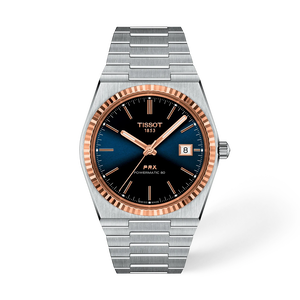 Front view of the watch Tissot PRX Gold 40mm with shadow
