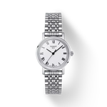 Front view of the watch Tissot Everytime 30mm Jungfraubahn Edition with shadow