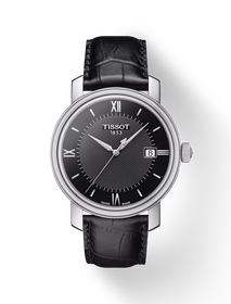Front view of the watch Tissot Bridgeport with shadow