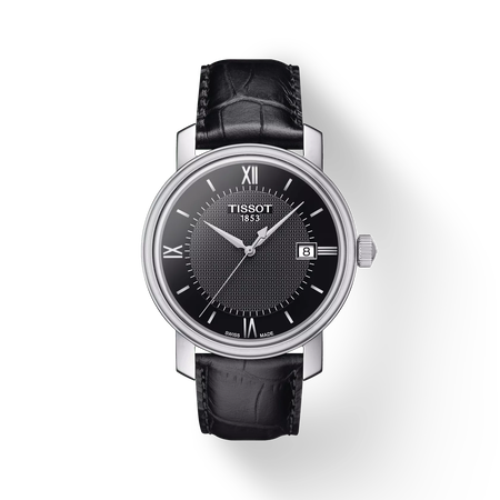 Front view of the watch Tissot Bridgeport with shadow