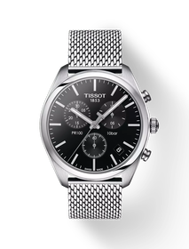 Front view of the watch Tissot PR 100 Chronograph with shadow