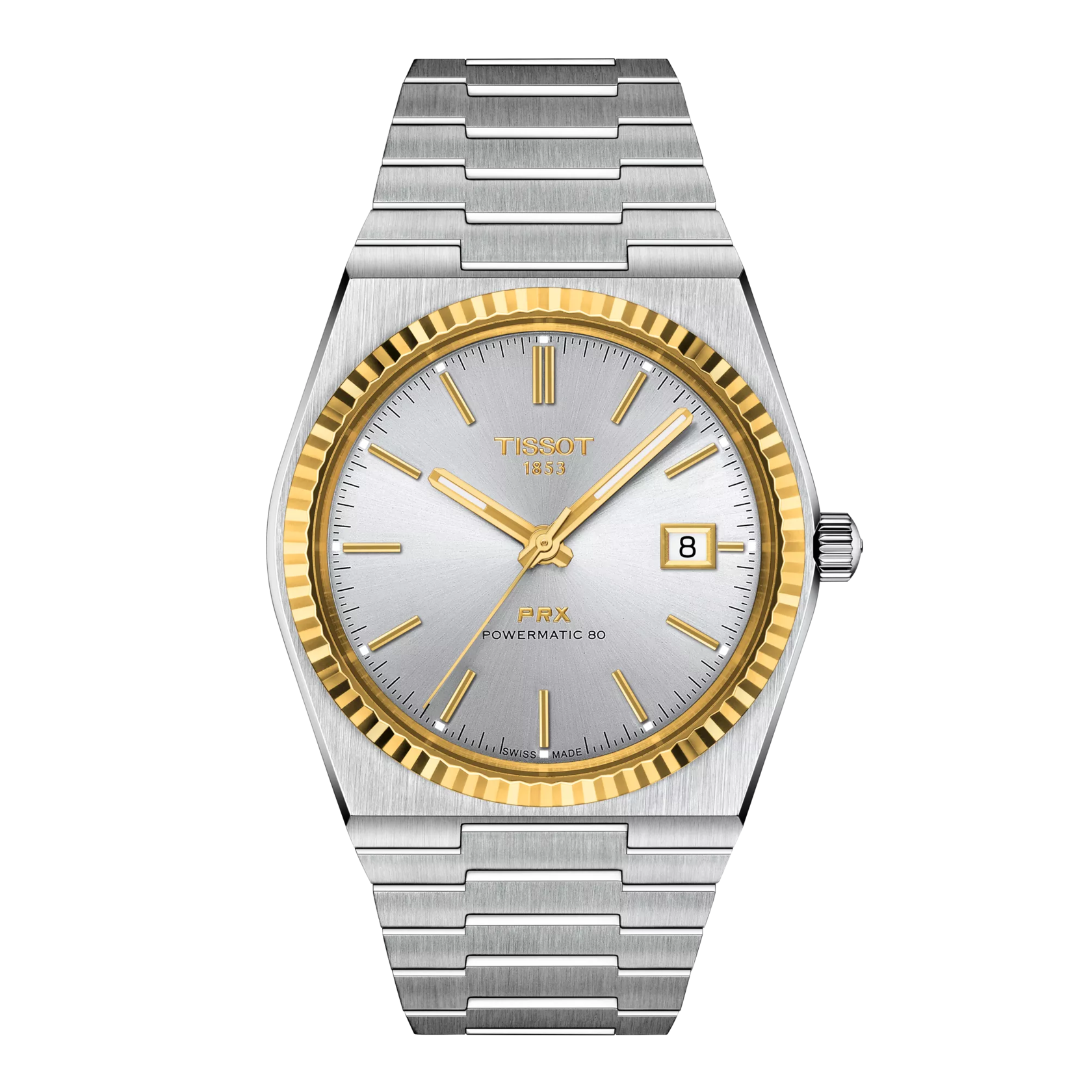 Front view of the watch Tissot PRX Gold 40mm