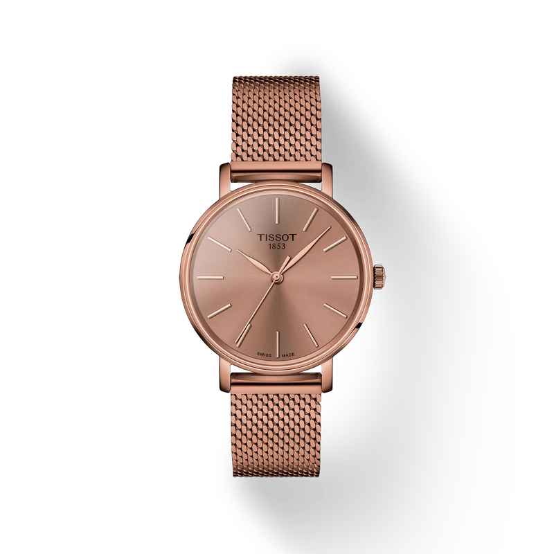 Vista frontal del reloj Tissot Everytime 34mm con sombra