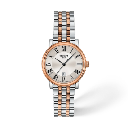 Vue de face de la montre Tissot Carson Premium 30mm avec ombre