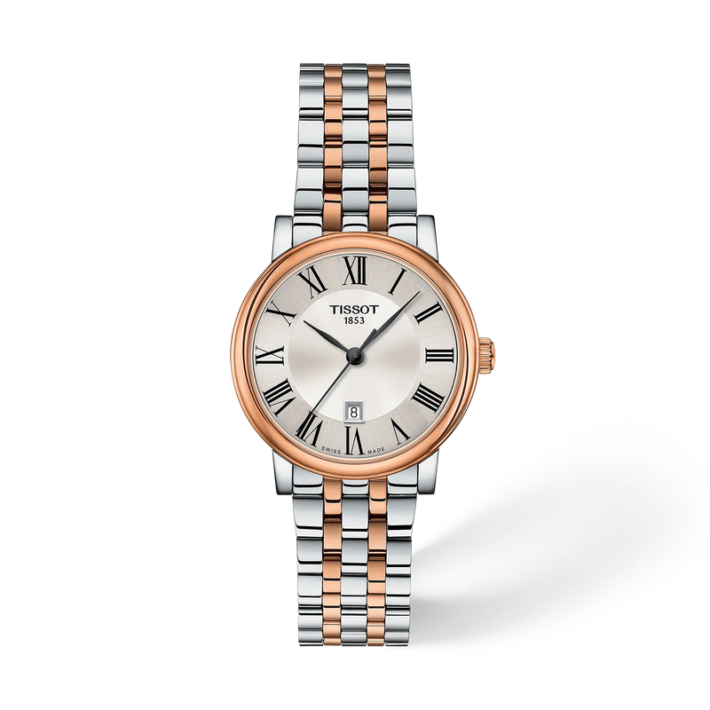 Front view of the watch Tissot Carson Premium 30mm with shadow