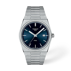 Vue de face de la montre Tissot PRX 40mm avec ombre