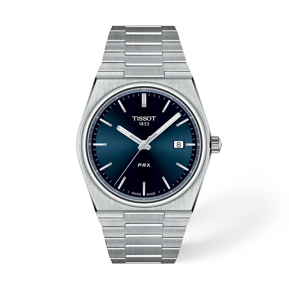 Vorderansicht der Uhr Tissot PRX 40mm mit Schatten