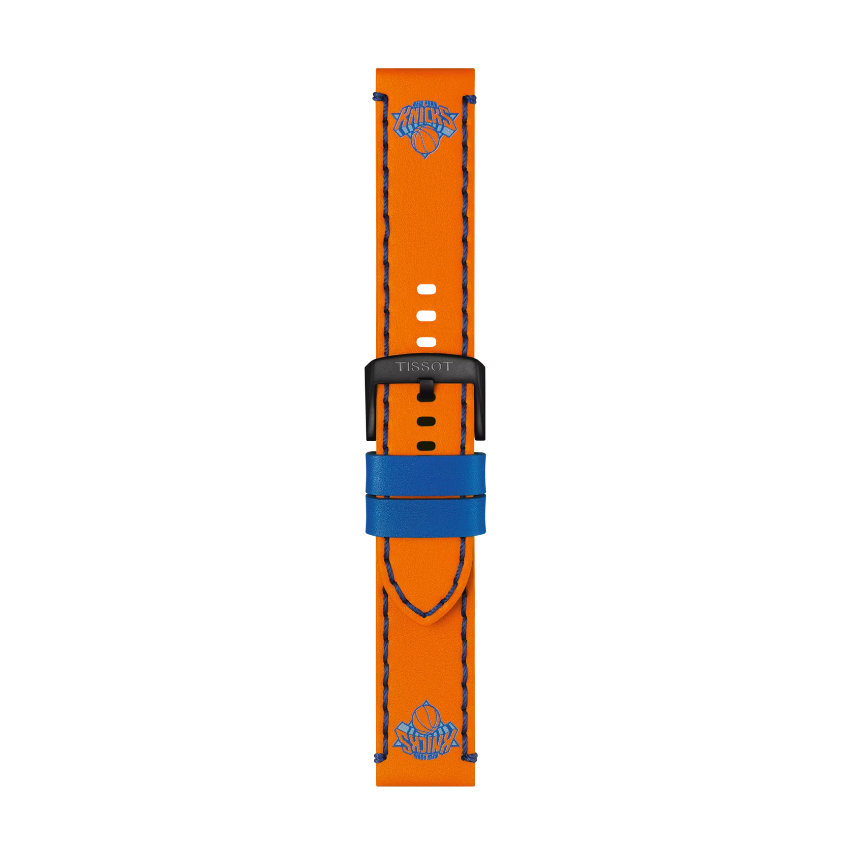 Vista frontal de Correa de piel Tissot oficial NBA New York Knicks 22mm Edici&oacute;n Limitada