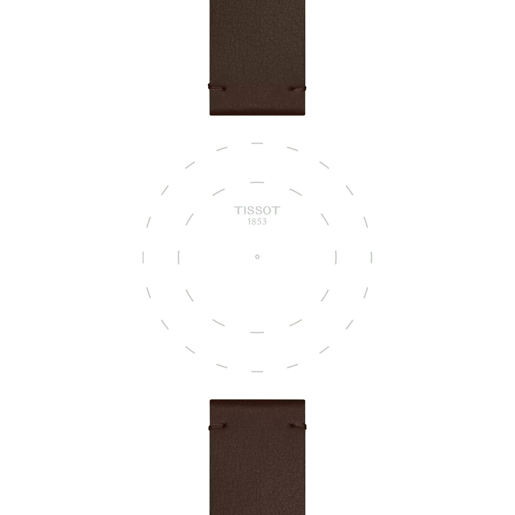 Enfoque en las asas de Correa oficial Tissot sint&eacute;tica marr&oacute;n 20 mm
