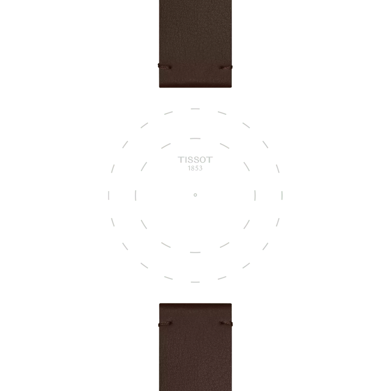 Enfoque en las asas de Correa oficial Tissot sint&eacute;tica marr&oacute;n 20 mm