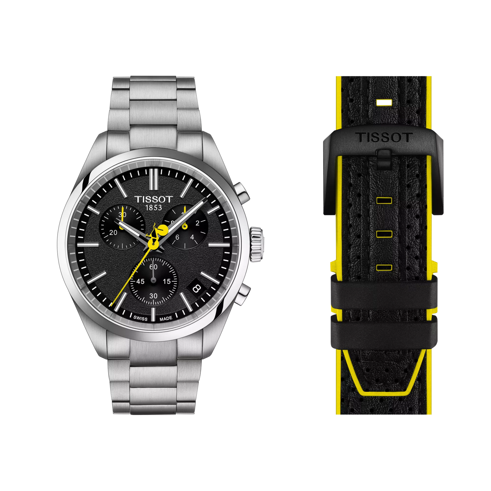 Front view of the watch Tissot PR 100 Tour de France 40mm with shadow