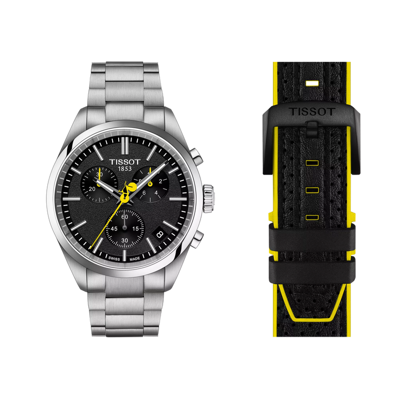 Vue de face de la montre Tissot PR 100 Tour de France 40mm avec ombre