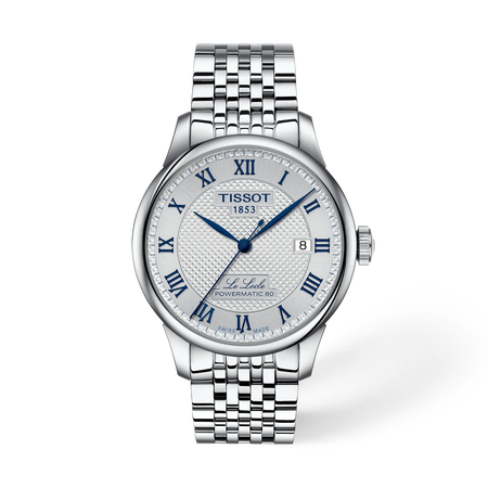 Vista frontal del reloj Tissot Le Locle 20th Anniversary 39.3mm con sombra