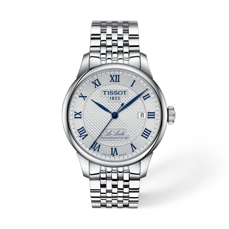 Front view of the watch Tissot Le Locle 20th Anniversary 39.3mm with shadow