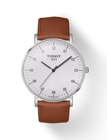 Front view of the watch Tissot Everytime 42mm with shadow