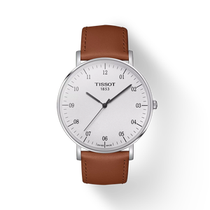 Front view of the watch Tissot Everytime 42mm with shadow
