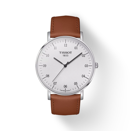 Front view of the watch Tissot Everytime 42mm with shadow