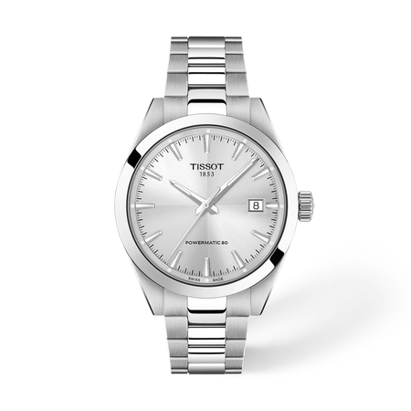 Front view of the watch Tissot Gentleman 38mm with shadow