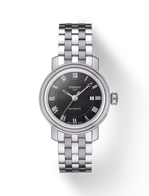 Front view of the watch Tissot Bridgeport Automatic Lady with shadow