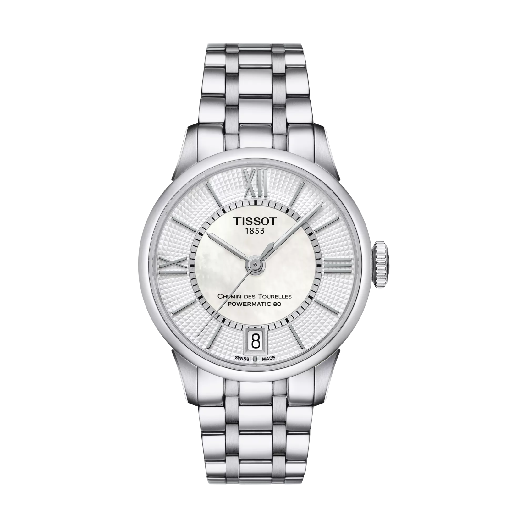 Front view of the watch Tissot Chemin des Tourelles Powermatic 80 Lady