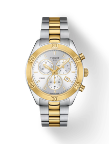 Front view of the watch Tissot PR 100 Sport Chic 38mm with shadow