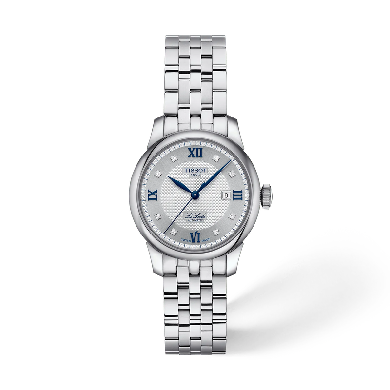 Vue de face de la montre Tissot Le Locle 20th Anniversary 29mm avec ombre