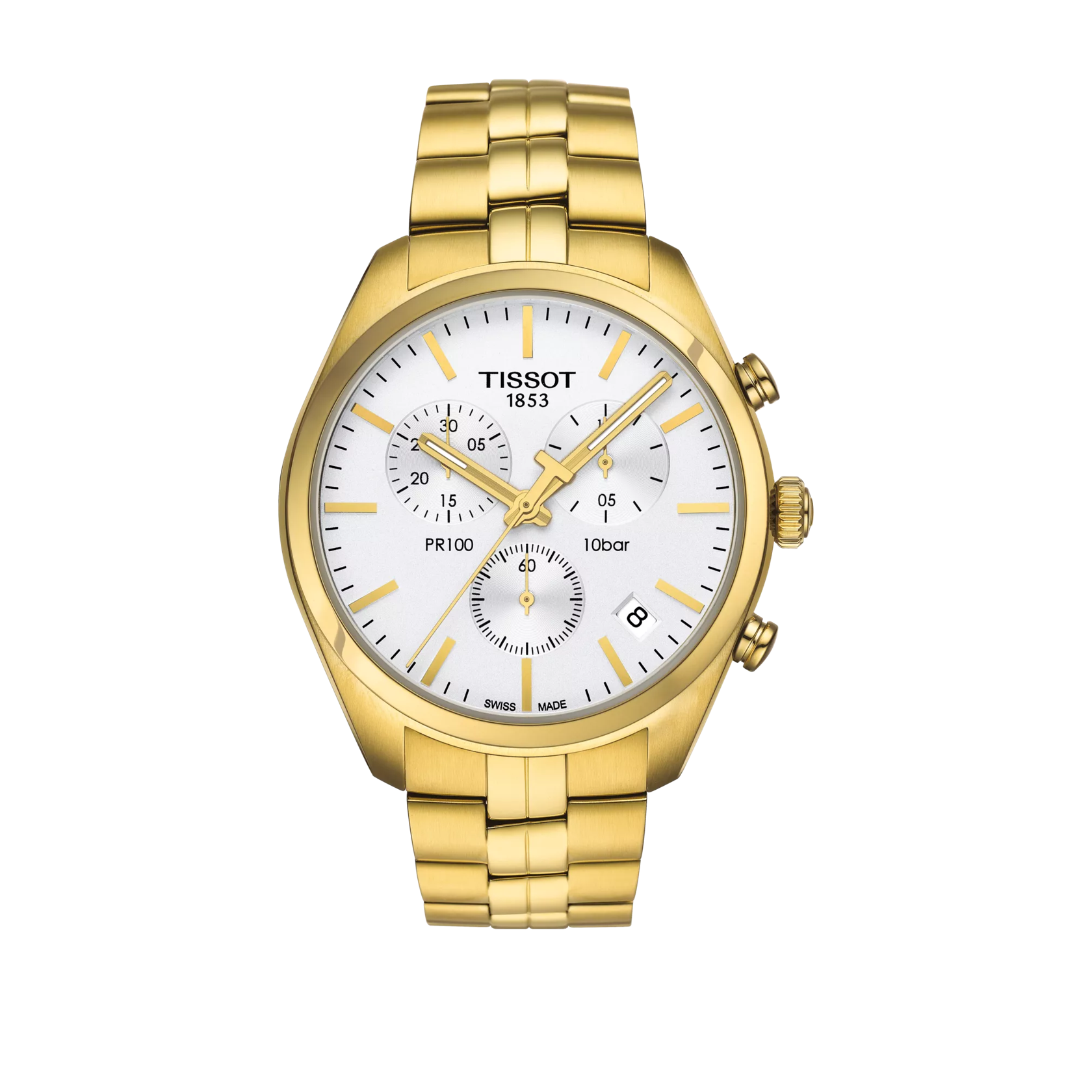 Front view of the watch Tissot PR 100 Chronograph