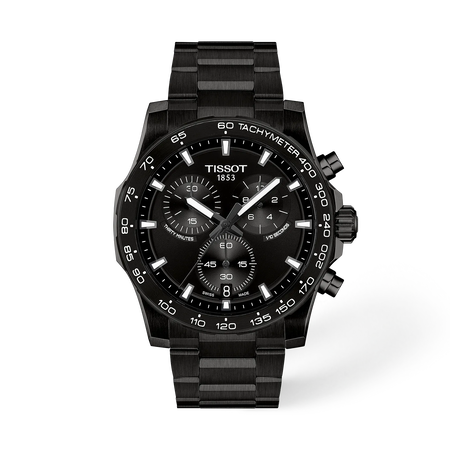 Front view of the watch Tissot Supersport Chrono 42mm with shadow