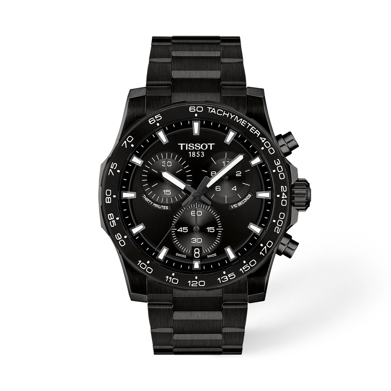 Front view of the watch Tissot Supersport Chrono 42mm with shadow