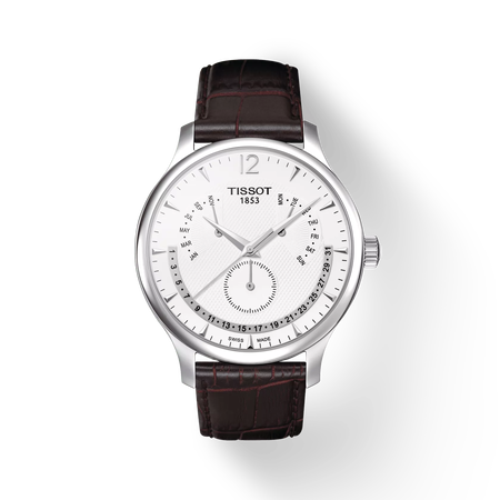 Front view of the watch Tissot Tradition Perpetual Calendar with shadow