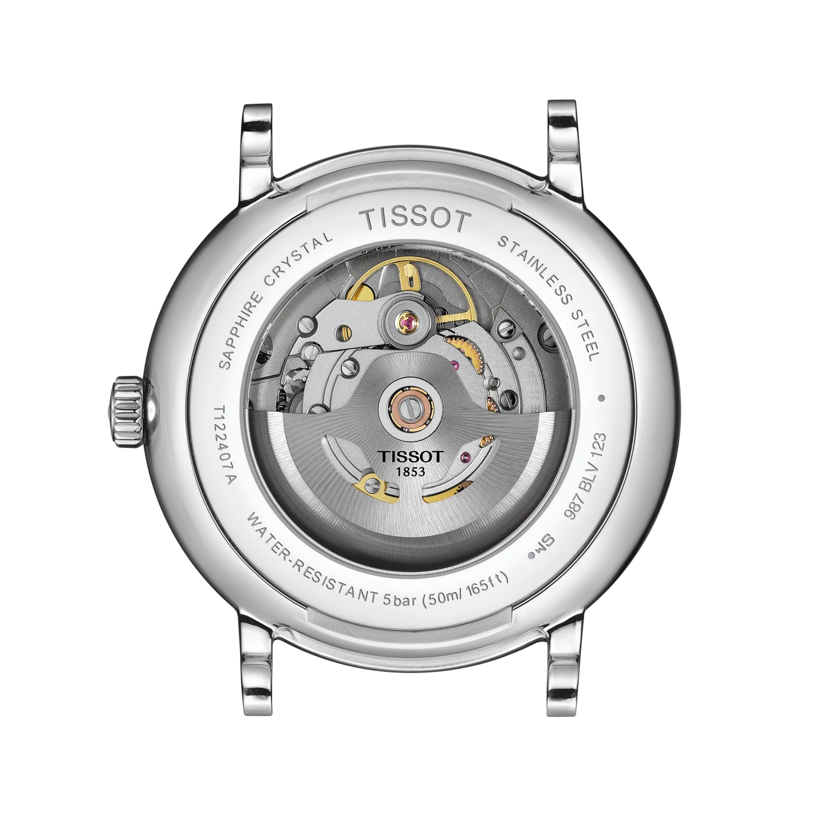 Back view of the watch case Tissot Carson Premium Powermatic 80