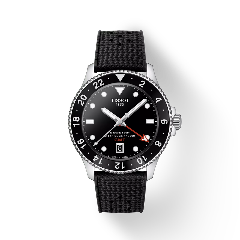 Front view of the watch 天梭海星系列1000 GMT款 40mm with shadow