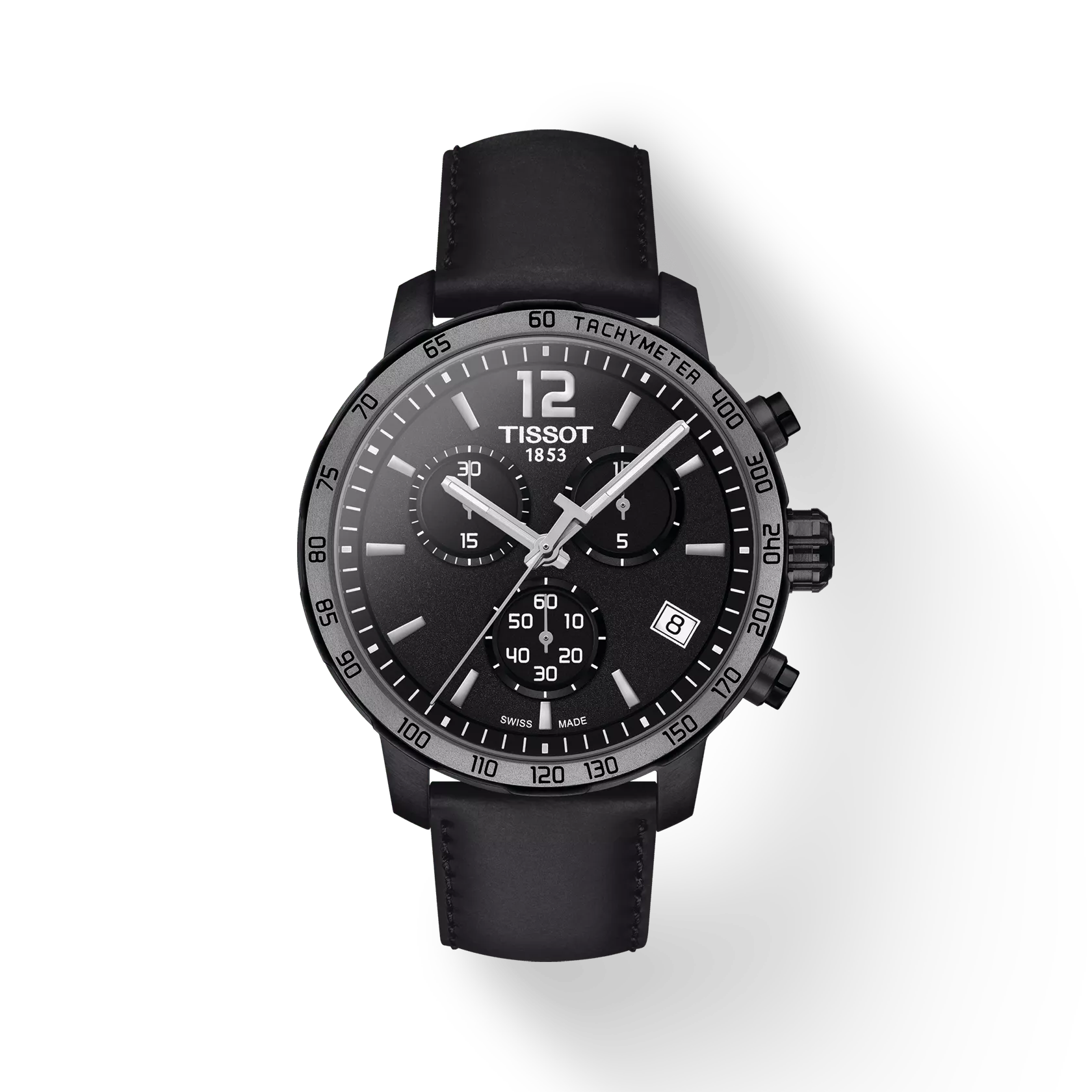 Front view of the watch Tissot Quickster Chronograph with shadow