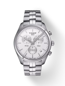 Front view of the watch Tissot PR 100 Chronograph with shadow