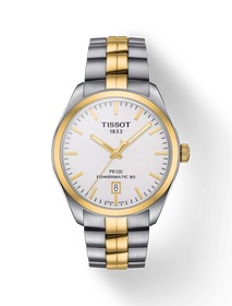 Front view of the watch Tissot PR 100 Powermatic 80 with shadow