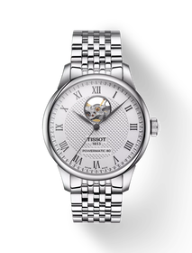 Front view of the watch Tissot Le Locle Open Heart 39.3mm with shadow