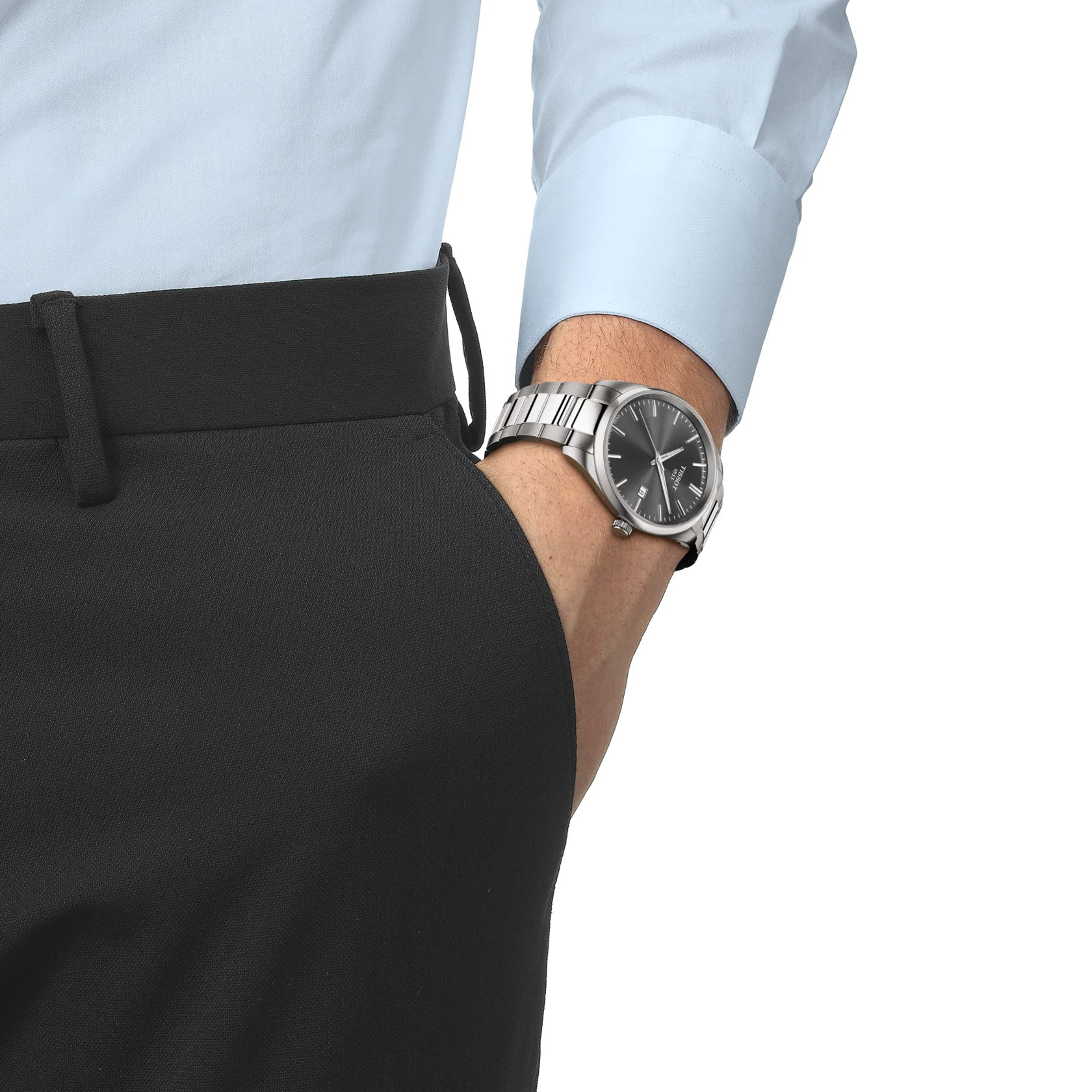 Simulation of the watch Tissot PR 100 40mm on a wrist