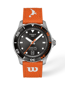 Front view of the watch Tissot Seastar Wilson WNBA 40mm with shadow