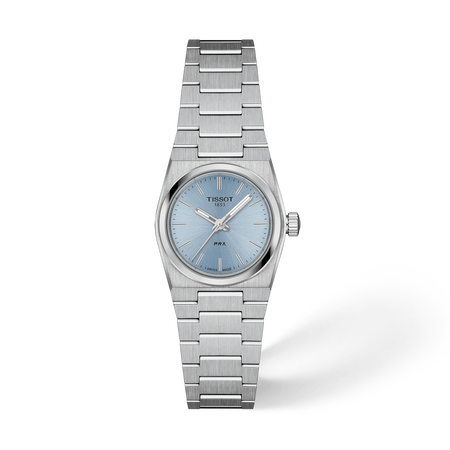 Vooraanzicht van het horloge Tissot PRX 25mm met schaduw
