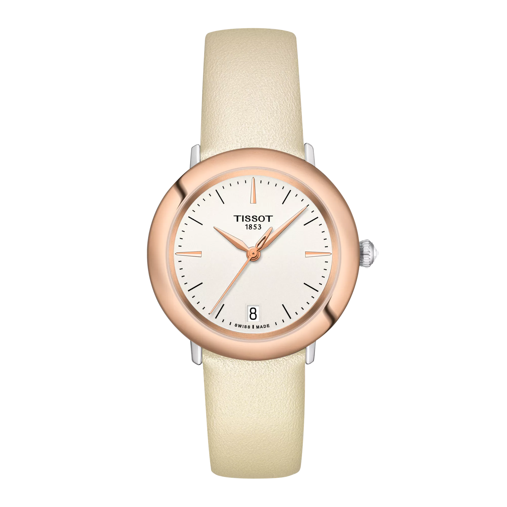 Vue de face de la montre Tissot Glendora Gold 33mm