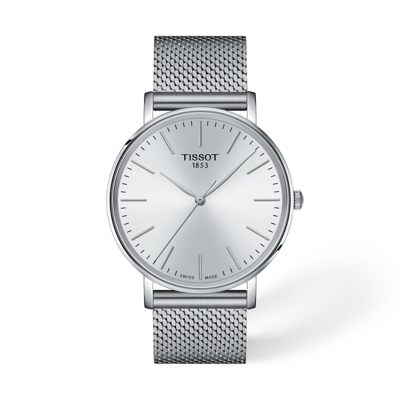 มุมมองด้านหน้าของนาฬิกา Tissot Everytime 40mm พร้อมเงา