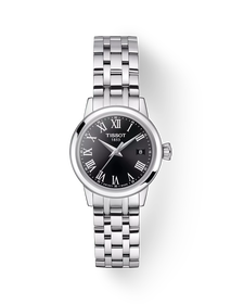 그림자가 있는 티쏘 클래식 드림 레이디 시계의 전면 보기