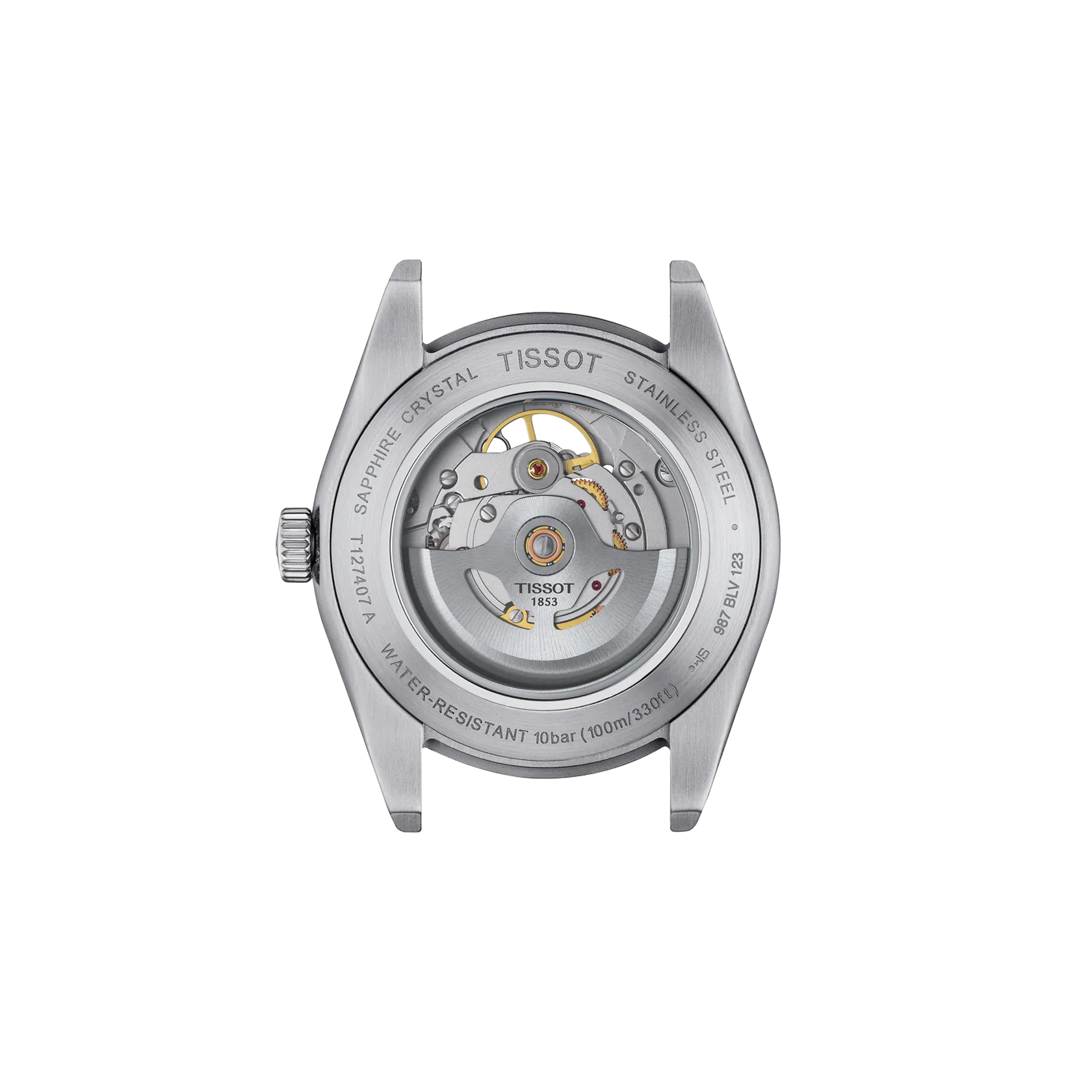 Back view of the watch case Tissot Gentleman Open Heart 40mm