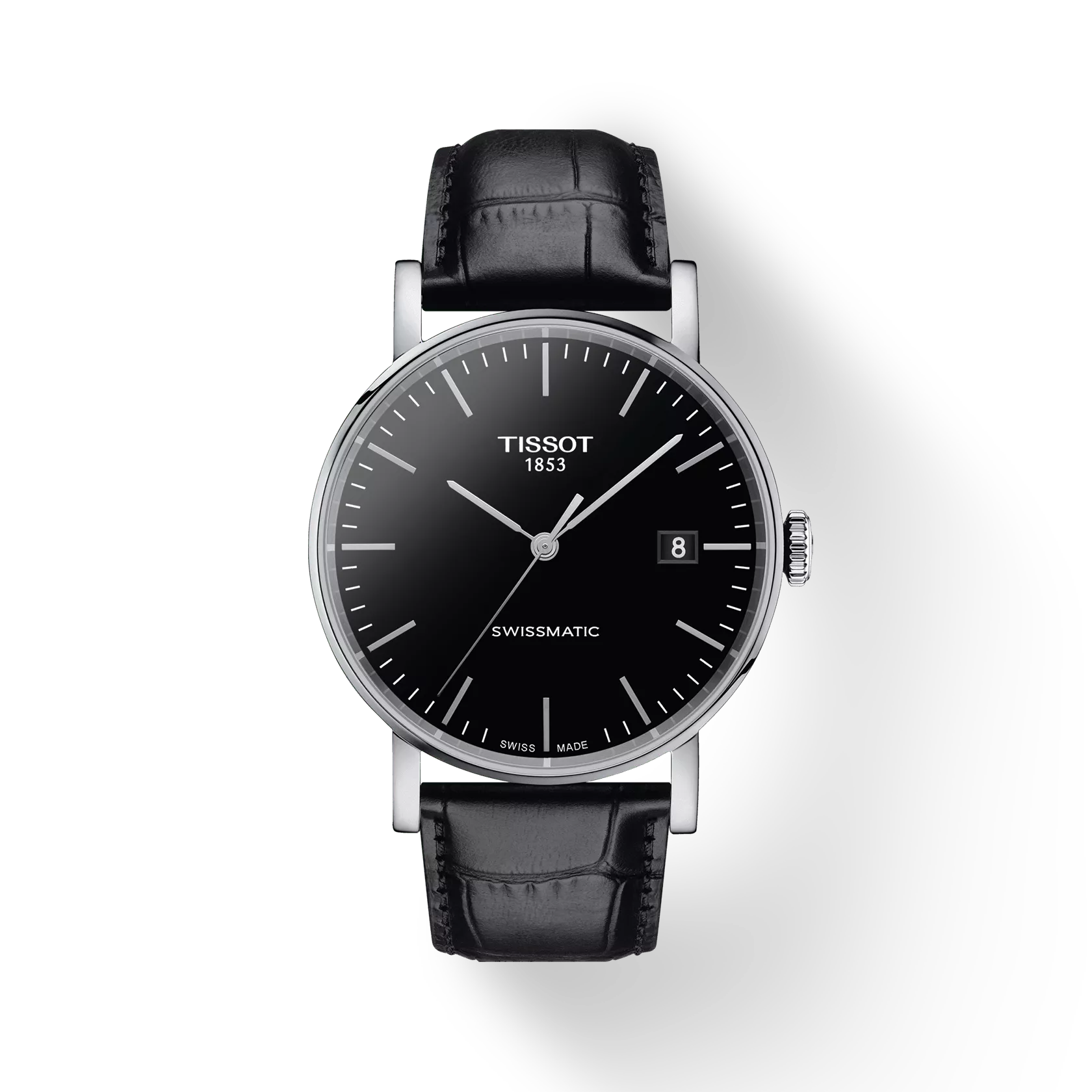 Front view of the watch Tissot Everytime Swissmatic 40mm with shadow